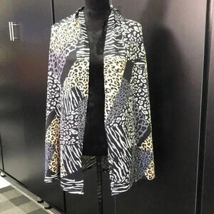 Kasper Cardigan Open front animal print, long sleeve midweight knit like